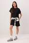 Black Regular Short Sleeve Wide Leg Short / Mini Soft Touch Knitted Bottom Top Set Twoss26Au00156