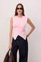 Açık Pembe Fitted/Vücuda Oturan Kolsuz Asimetrik Pamuklu Esnek Örme Bluz TWOSS26BZ00081 - 2