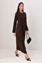 Brown Lace Detailed Maxi Belted Woven Hijab Dress Tctss26Eb00155