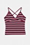 Bordo Çizgili Fitted/Vücuda Oturan V Yaka İnce Askılı Kolsuz Pamuk Ribana Örme Bluz TWOSS26BZ00383 - 5