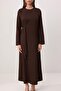 Brown Lace Detailed Maxi Belted Woven Hijab Dress Tctss26Eb00155 - 3