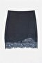Limited Edition Indigo Dantel Detaylı Mini Dokuma Gabardin Etek TPRSS26ET00015 - 6