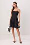 Black Lace Detailed Thin Strap Skater/Waist Cut-Out Short / Mini Dress Twoss26El00328 - 2