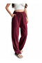 Women's Burgundy Textured Casual Pants with Elastic Waist