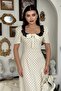 Square Neck Bow and Lace Detailed Premium Polka Dot Dress - 7