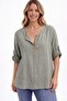 Women's Italian Khaki Striped 3/4 Sleeve Oversize Loose 100% Cotton Blouse Tunic