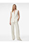 High Waist Pocket Detailed Crepe Fabric Wide Leg Trousers