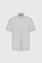 Men's Gray Comfort Fit Relaxed Cut Button Collar Linen Look 100% Cotton Flared Short Sleeve Shirt - 6