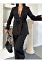Women's Belted Blazer Jacket and Trousers Set Black