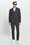 Men's Anthracite Slim Fit Slim Fit Swallow Collar Seersucker Print Woolen Suit - 5