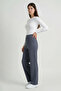 Anthracite High Waist Women's Palazzo Trousers with Pockets - 6