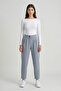 Gray High Waist Double Buttoned Pocket Carrot Cut Pleated Women's Trousers - 2