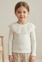 Girl's Cream Color Corded Fabric Knitted Lace Collar Long Sleeve Badi - 5