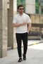 Men's Zippered Polo Collar Knitted Textured Quality Short Sleeve T-Shirt - 6
