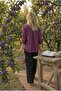 Natural Linen Fabric Oversize Loose Fit Women's Shirt – Summer Comfortable Cut Mürdüm - 5