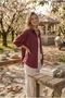 Natural Linen Fabric Oversize Loose Fit Women's Shirt – Summer Comfortable Cut Bordo - 2