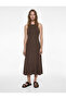 Comfortable Fit Crew Neck Dress with Stitching Detail, Wrinkled Sleeveless Long Flared Dress