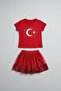Girl's Turkish Flag Printed T-Shirt and Sequined Skirt Set - 2
