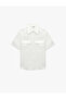 Classic Collar Short Sleeve Satin Shirt with Appliqué Detail - 5
