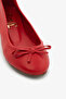 Red Genuine Leather Women's Ballerinas with Bow Detail - 4