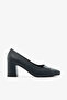 Navy Blue Genuine Leather Thick Heeled Classic Women's Shoes - 3