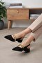 Laura Black Open-Back Matte Satin Fabric Women's Short Heeled Shoes - 8