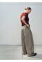 Checkered Wide-Leg Fabric Pants - 4