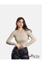 Camisole V-Neck Body Sweatshirt, Ribbed Fabric Blouse, Lycra, Beige (Bone) Casual Badi
