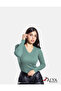 Camisole V-Neck Body Sweatshirt, Ribbed Fabric Comfortable Blouse, Lycra, Eucalyptus Badi