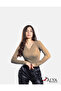 Camisole V-Neck Body Sweatshirt, Ribbed Fabric, Lycra, Brown Melange
