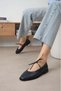 Elaine Navy Blue Lace-Up Women's Ballerina Shoes - 4