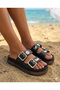 Women's Platform Eva Slippers with Gold Chain Buckle, Daisy Butterfly Charm, Wedge Sole Summer Sandals