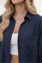 Navy Blue Oversized Cotton Summer Linen Shirt Pocketed Trend Loose Off Shoulder Women - 8