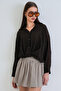 Bitter Brown Shirt Collar Dobby Twisted Detailed Buttoned Woven Blouse Alc-X15372
