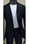 Suit Slim Fit Casual Sports Jacket Trousers Black - 3