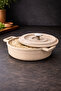 Elexsus 26 cm Cast Granite Flat Pot with Cappuccino Cast Cover Non-Stick