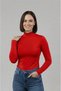 Women's Long Sleeve Half Turtleneck Body Red 1 Piece - 7
