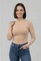 Women's Long Sleeve Half Turtleneck Bodysuit Beige 1 Piece - 8