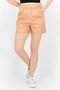 Women Solid Leather Basic Shorts, Brown