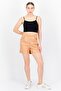 Women Solid Leather Basic Shorts, Brown - 2