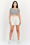 Women High Rise Solid Belted Denim Shorts, White - 4