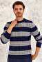 Burton Navy Blue - Gray 100% Cotton Round Neck Knitwear - 3