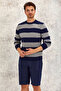 Burton Navy Blue - Gray 100% Cotton Round Neck Knitwear - 2