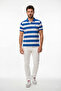 Mazzini Off-White - Sax 100% Cotton Striped Polo T-Shirt
