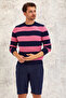 Burton Navy Blue - Pink 100% Cotton Round Neck Knitwear