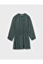 Girl's Patterned Chiffon Dress Petrol Green 7909 - 3