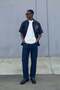 Men's Relaxed Straight Fit Contrast Stitched Jean Trousers Navy Blue - 3