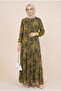 Ethnic Pattern Skirt with Segmented Lining Chiffon Dress - Oil Green - 5