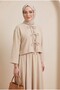 Linen Look Suit with Lace-Up Front and Elastic Waist Skirt -Beige - 5