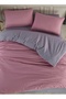 Ranforce 100% Cotton Single Duvet Cover Set Solid Color Pink - Gray